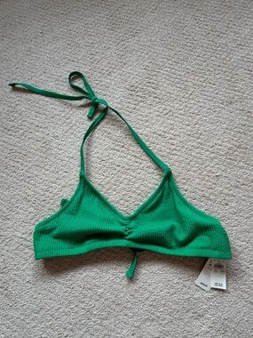 Aerie Green Ribbed Halter Bikini Top